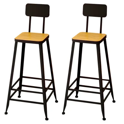 Saddle Yellow Armless Leather Metal Frame Bar Stools Image - 5