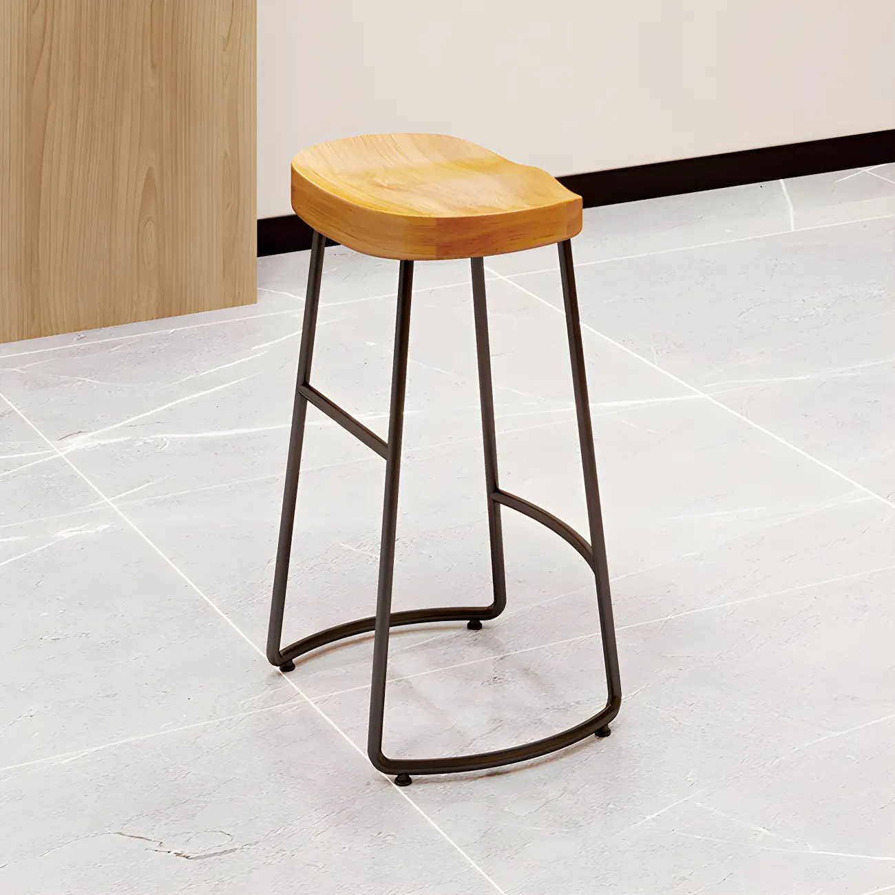 Saddle Yellow Armless Leather Metal Frame Bar Stools Image - 2 | homeyfad