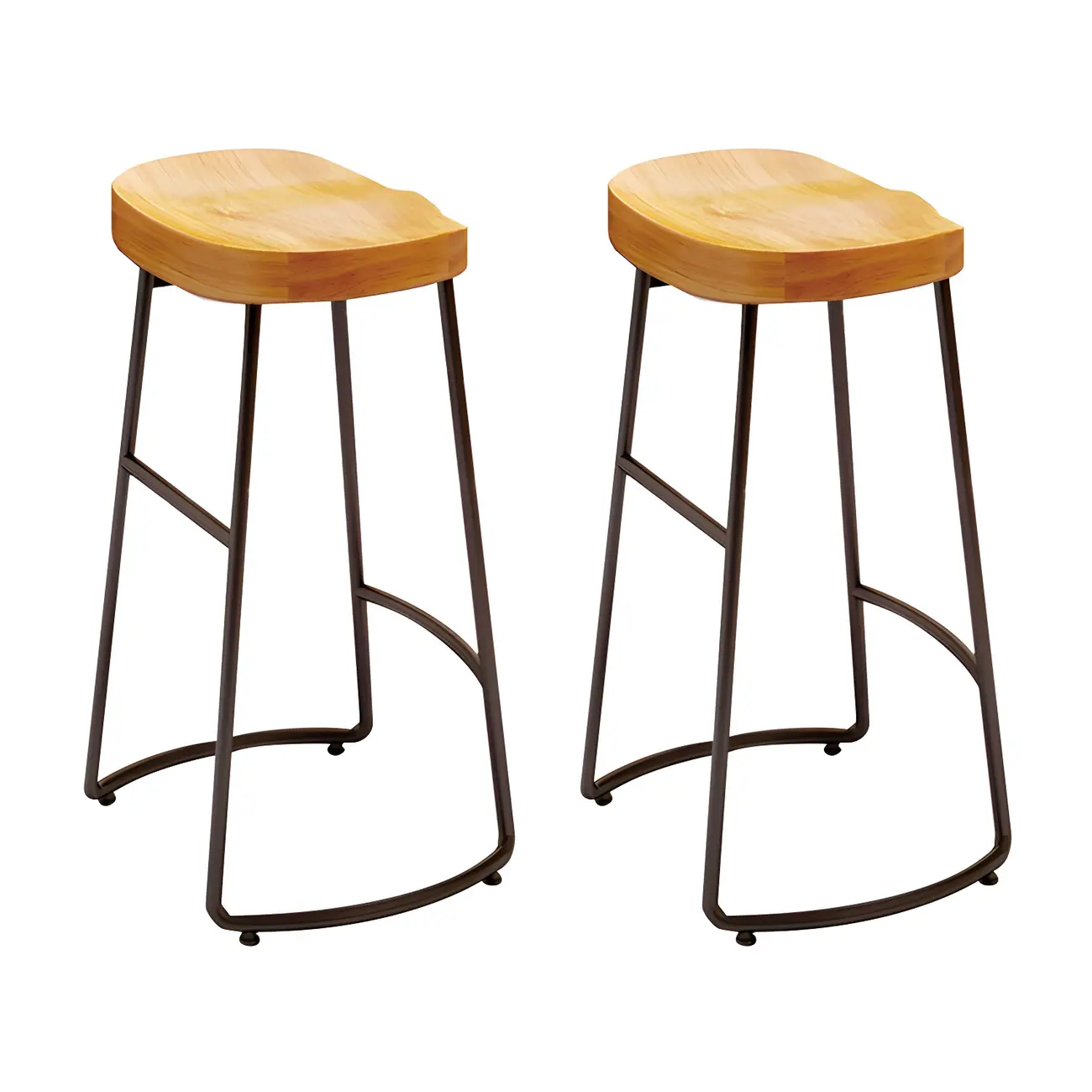 Saddle Yellow Armless Leather Metal Frame Bar Stools Image - 3 | homeyfad