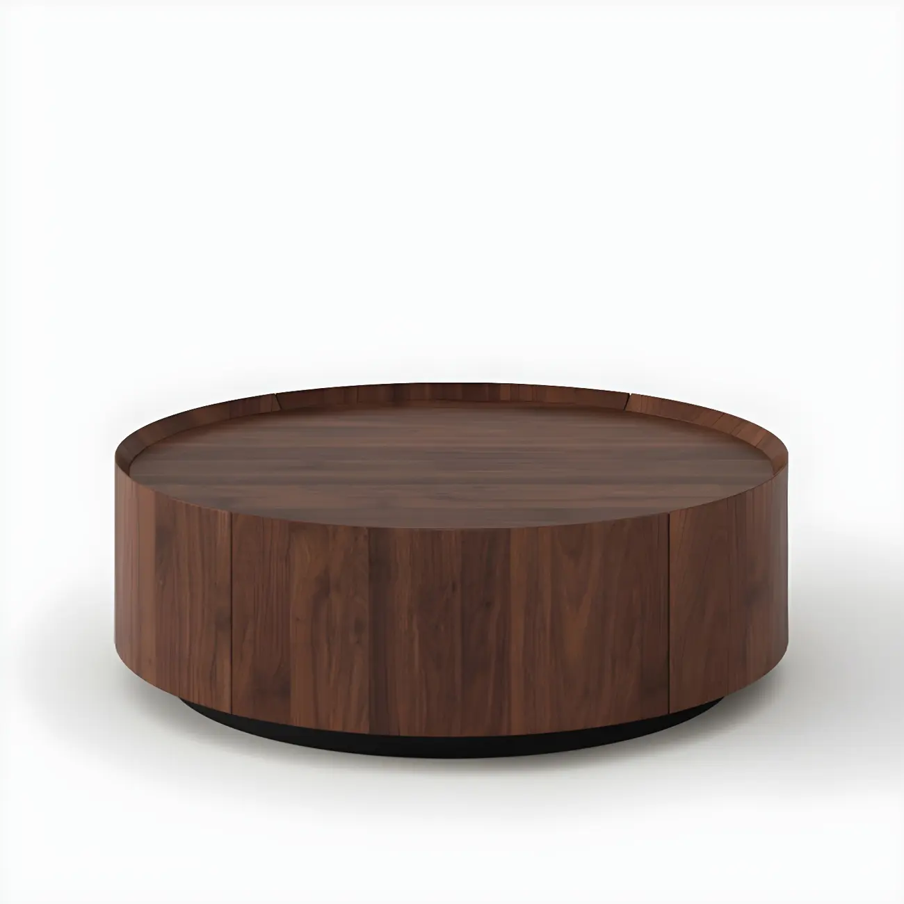 Brown Modern Stylish Round Wood Drawer Coffee Table Image - 8 | homeyfad