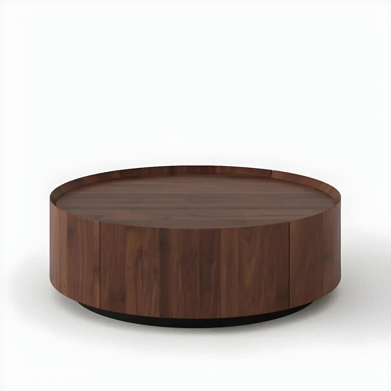 Brown Modern Stylish Round Wood Drawer Coffee Table Image - 8