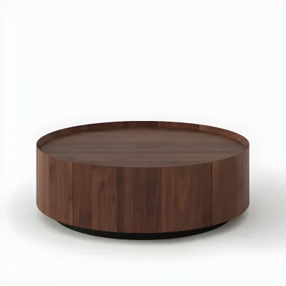 Brown Modern Stylish Round Wood Drawer Coffee Table Image - 8