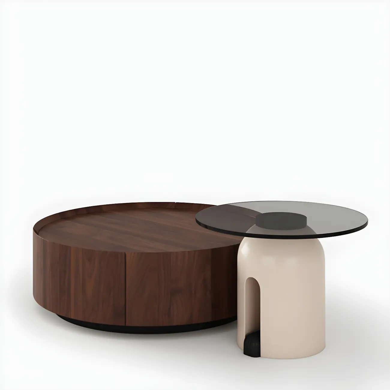 Brown Modern Stylish Round Wood Drawer Coffee Table Image - 10 | homeyfad