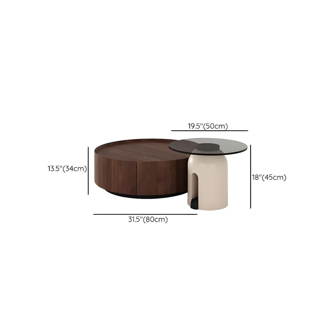 Brown Modern Stylish Round Wood Drawer Coffee Table Image - 13