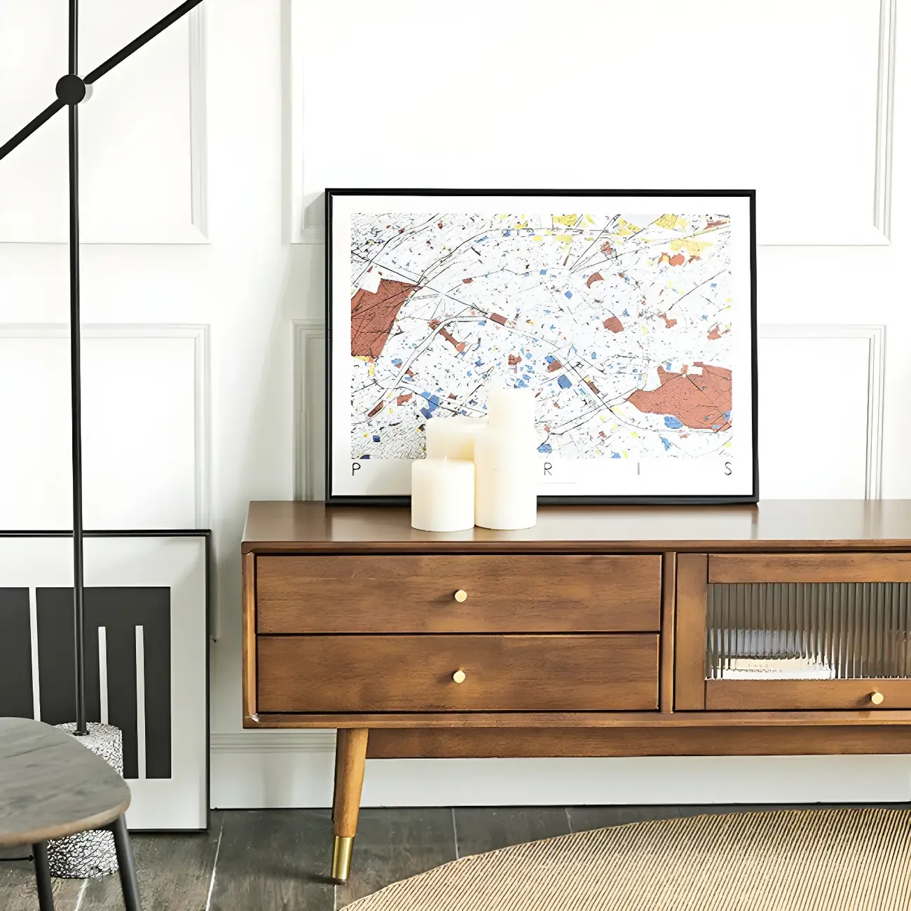 Traditional Wooden TV Stand with Drawers & Cable Management Image - 4