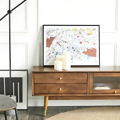 Traditional Wooden TV Stand with Drawers & Cable Management Image - 4