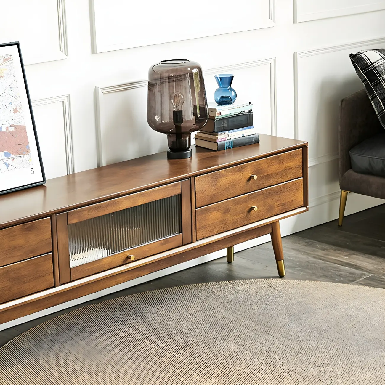 Traditional Wooden TV Stand with Drawers & Cable Management Image - 5 | homeyfad