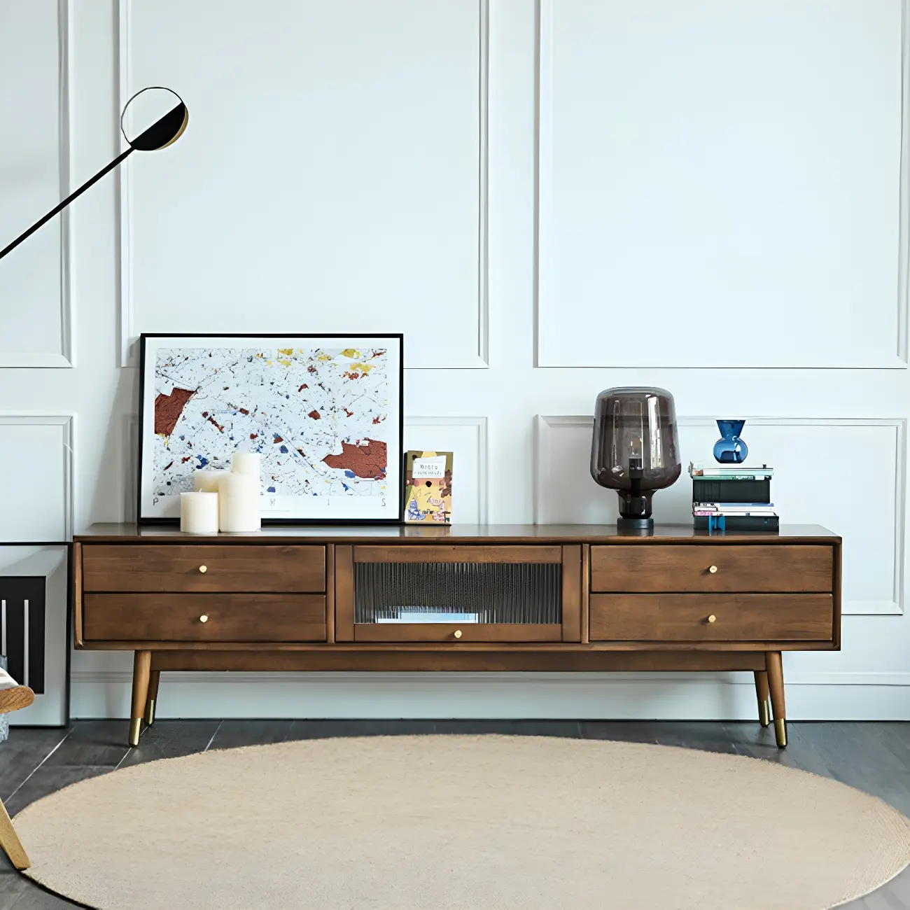 Traditional Wooden TV Stand with Drawers & Cable Management Image - 1 | homeyfad