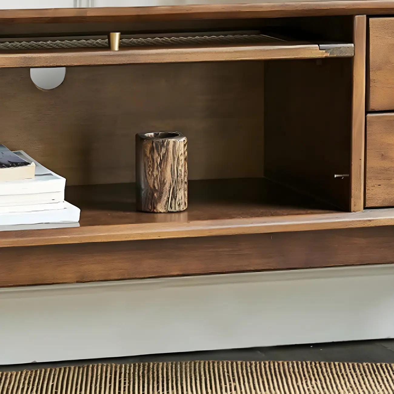 Traditional Wooden TV Stand with Drawers & Cable Management Image - 9 | homeyfad