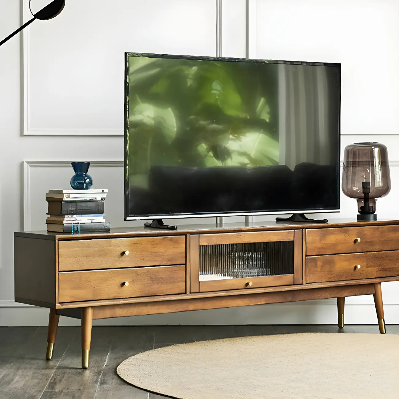 Traditional Wooden TV Stand with Drawers & Cable Management Image - 11 | homeyfad