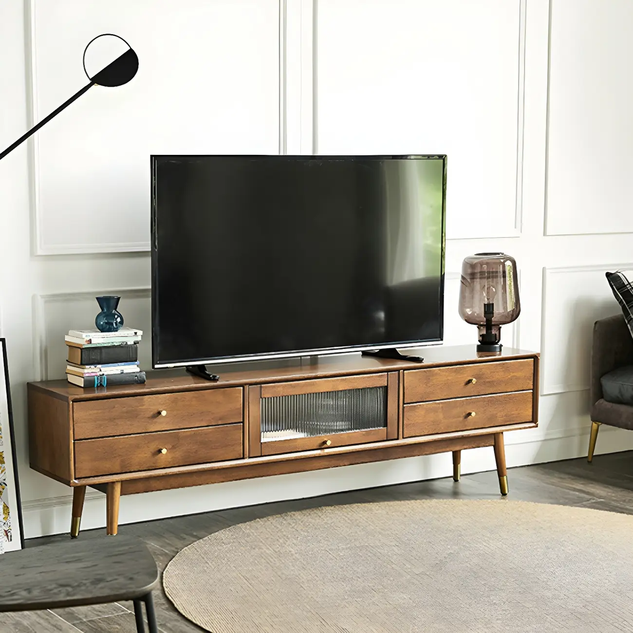 Traditional Wooden TV Stand with Drawers & Cable Management Image - 3 | homeyfad