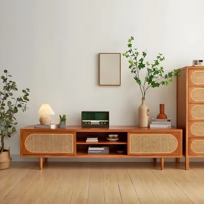 Glam Wooden Mueble Para TV Stand with Shelves for Living Room Image - 1