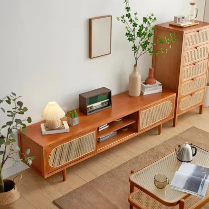 Glam Wooden Mueble Para TV Stand with Shelves for Living Room Image - 2