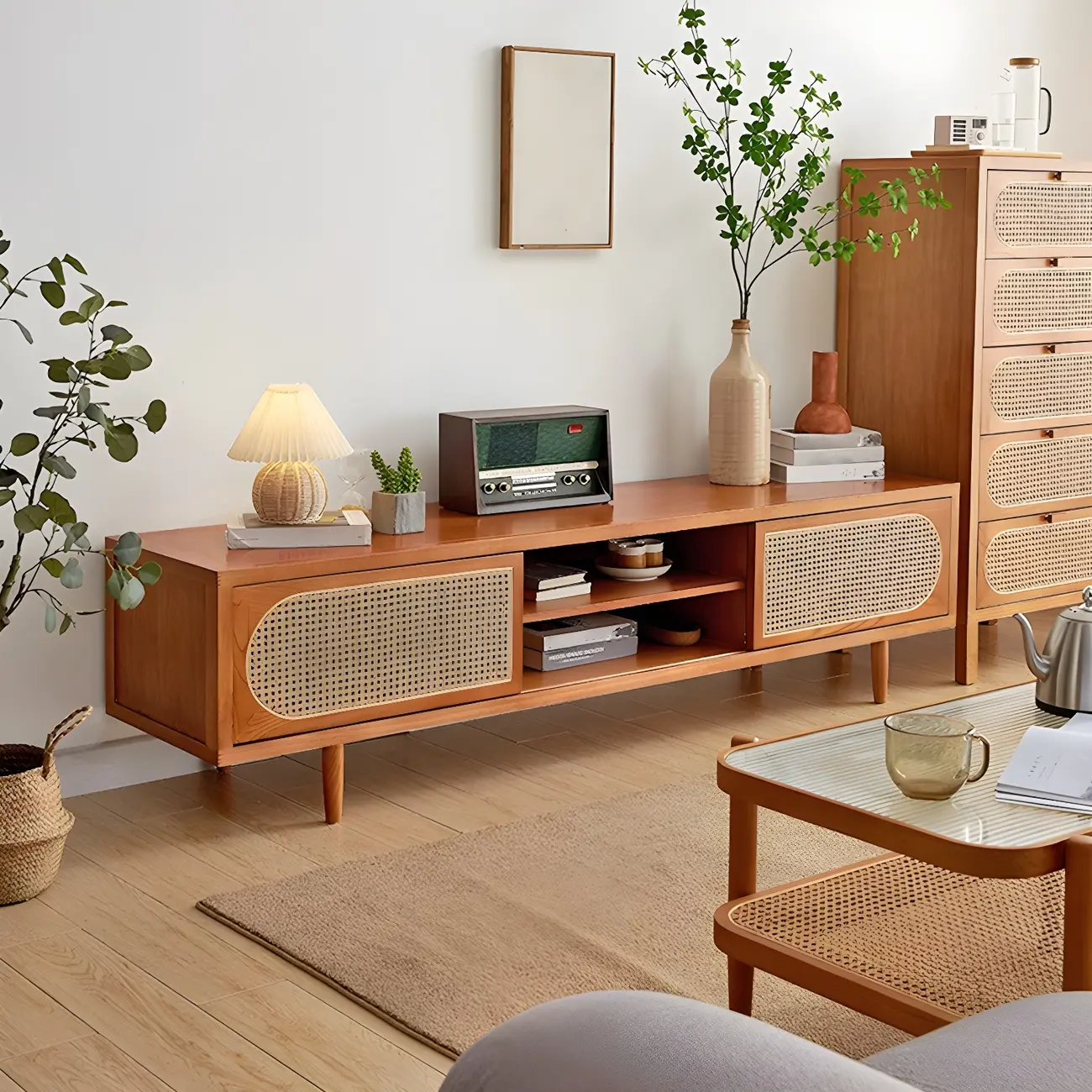 Glam Wooden Mueble Para TV Stand with Shelves for Living Room Image - 3 | homeyfad