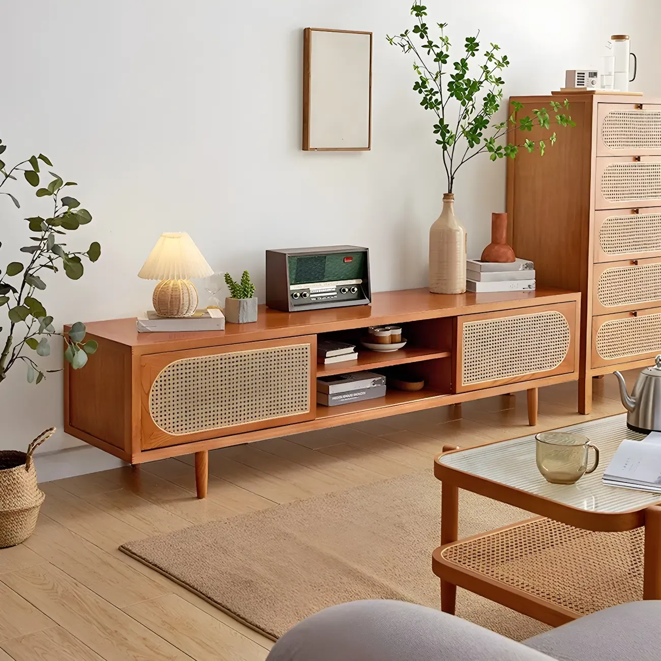 Glam Wooden Mueble Para TV Stand with Shelves for Living Room Image - 3