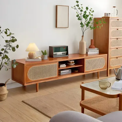 Glam Wooden Mueble Para TV Stand with Shelves for Living Room Image - 3