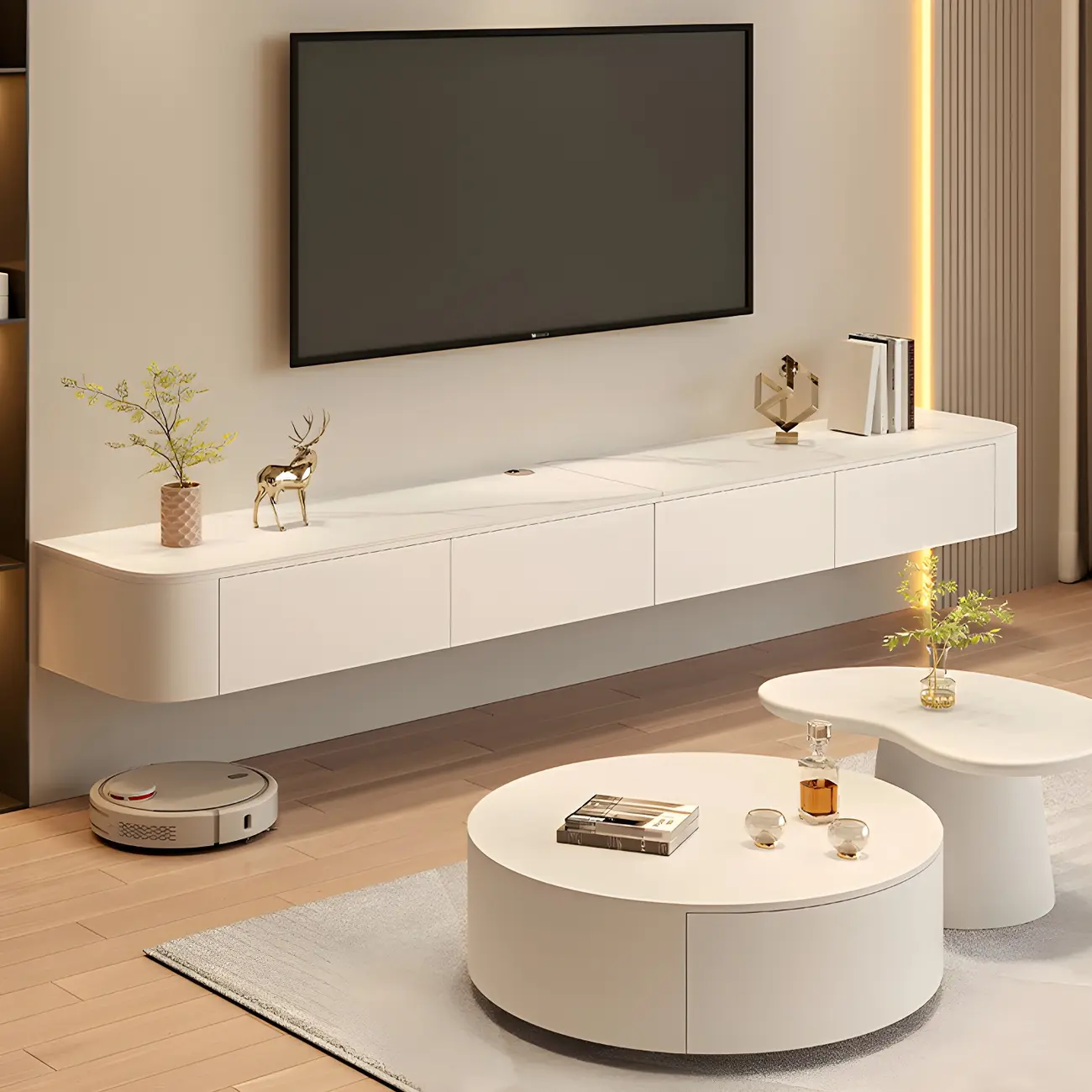 Modern Mueble Flotante Para TV Stand with Storage in White Image - 1 | homeyfad