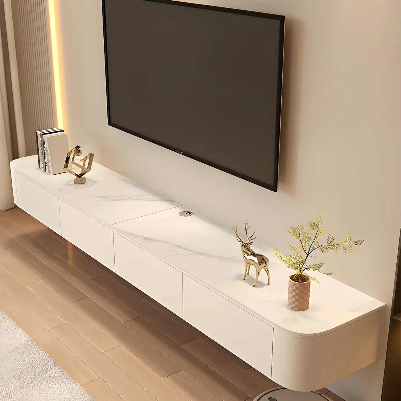 Modern Mueble Flotante Para TV Stand with Storage in White Image - 4 | homeyfad