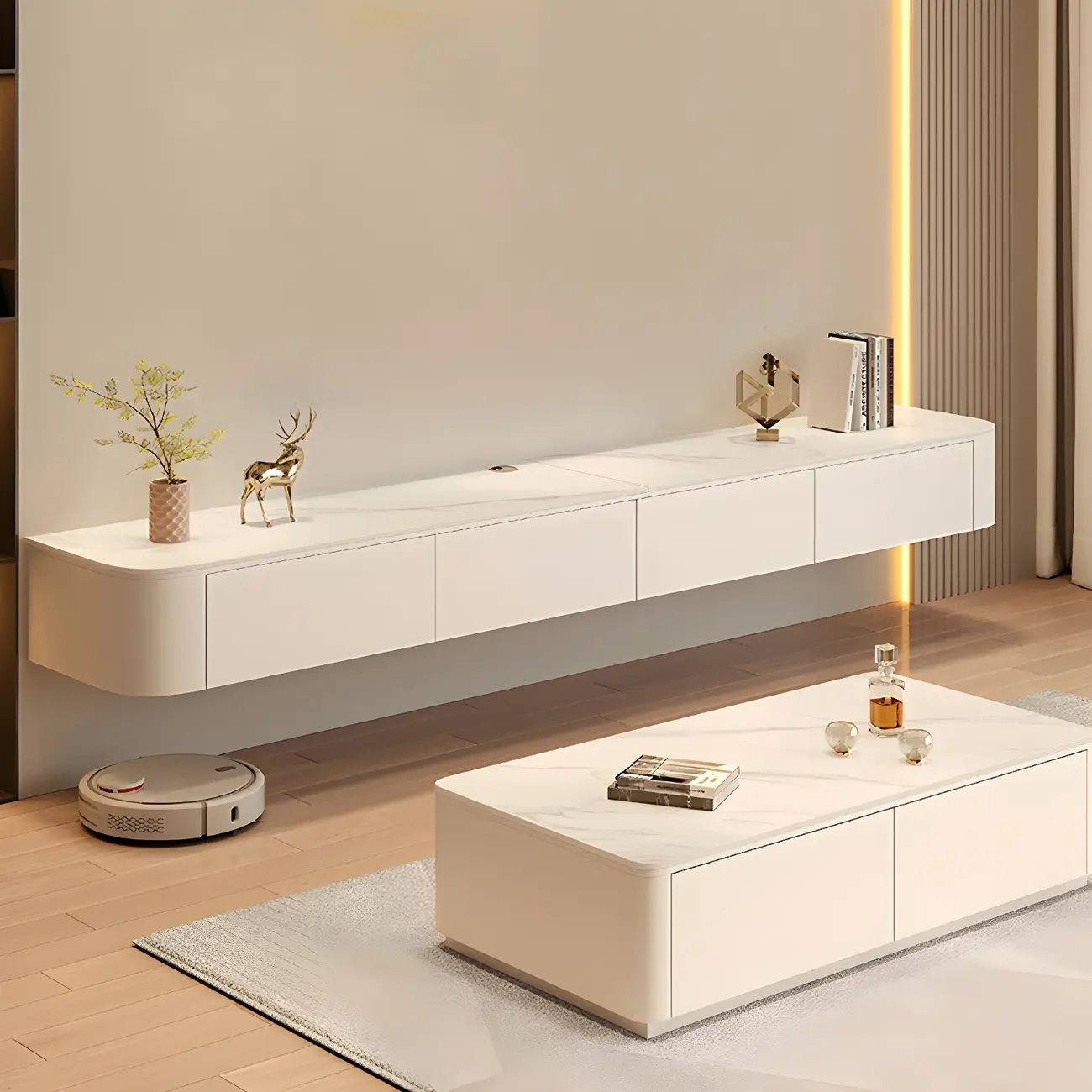 Modern Mueble Flotante Para TV Stand with Storage in White Image - 2 | homeyfad