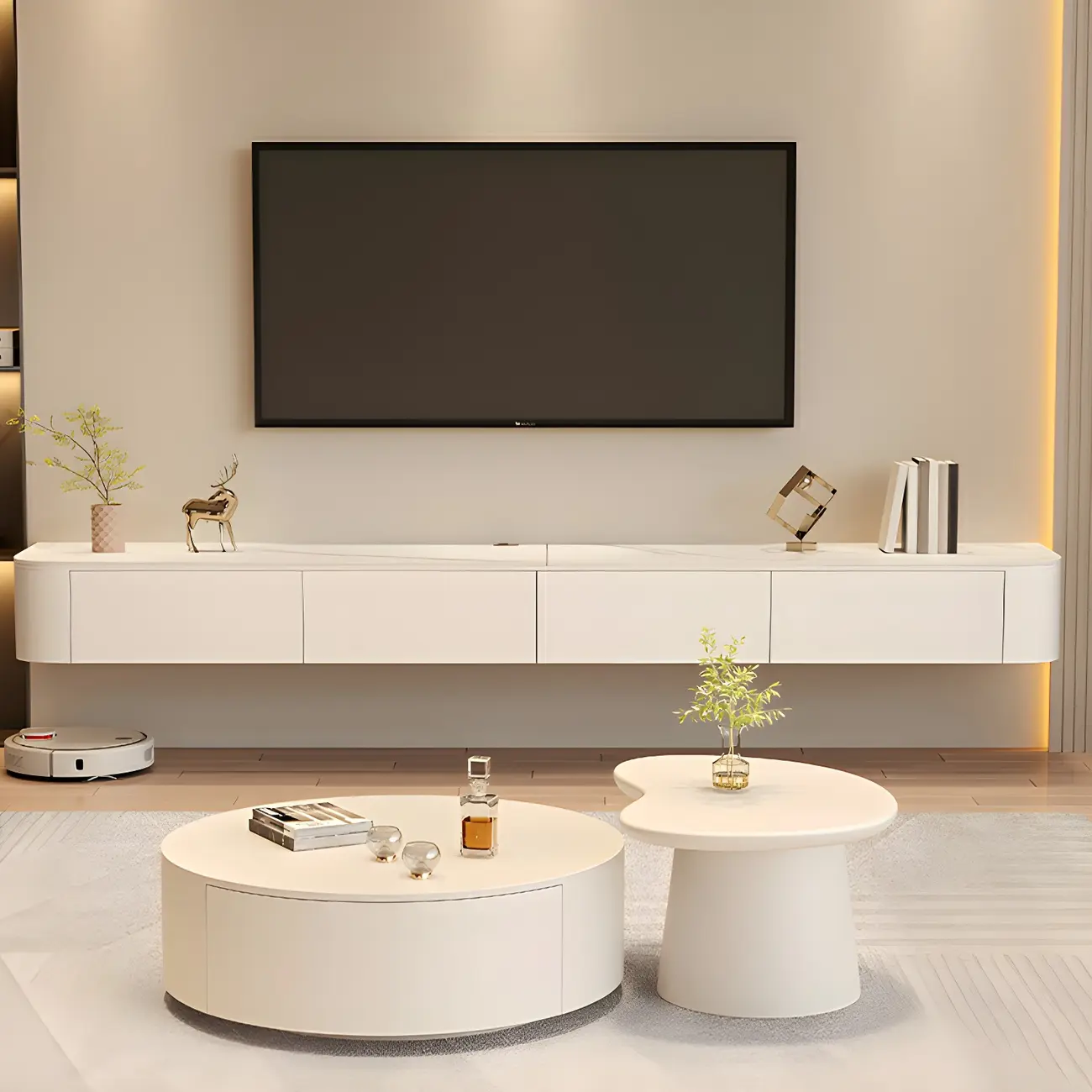 Modern Mueble Flotante Para TV Stand with Storage in White Image - 3 | homeyfad
