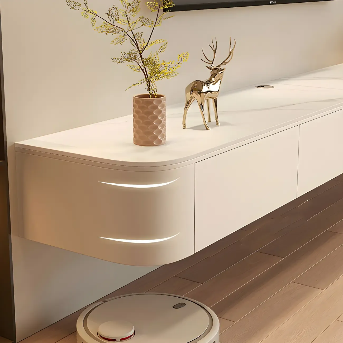 Modern Mueble Flotante Para TV Stand with Storage in White Image - 9