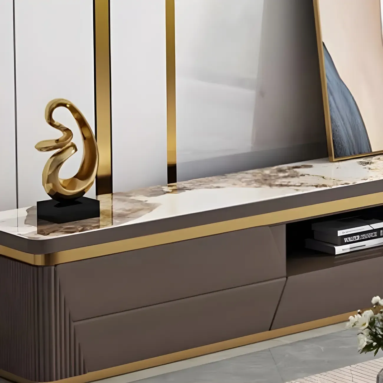 Glam Stone Mueble Para TV Stand with Drawers for Living Room Image - 7