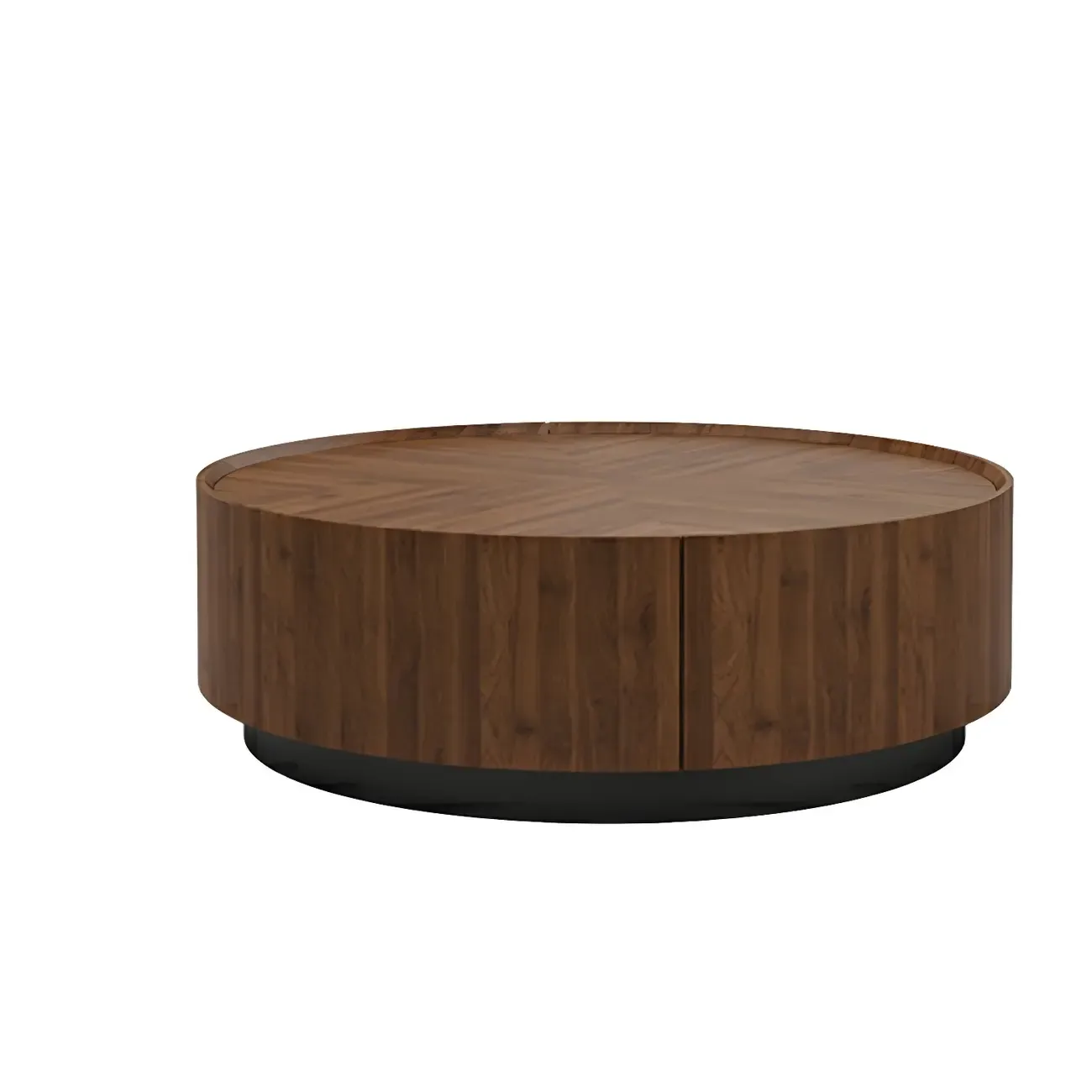Traditional Brown Round Wood Coffee Table with Storage Image - 5