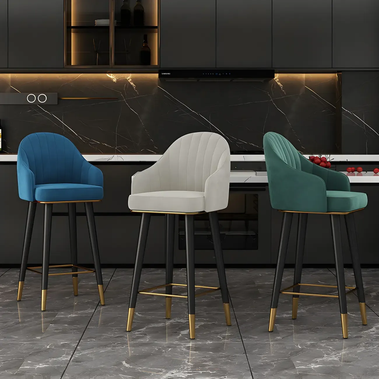 Glam Velvet Upholstered Counter Height Bar Stools Image - 2