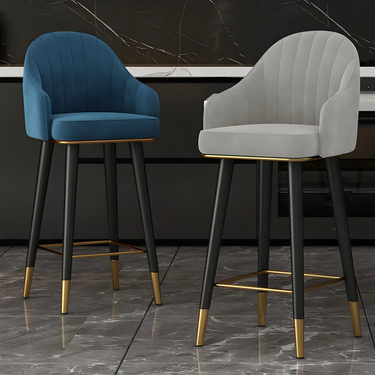 Glam Velvet Upholstered Counter Height Bar Stools Image - 1