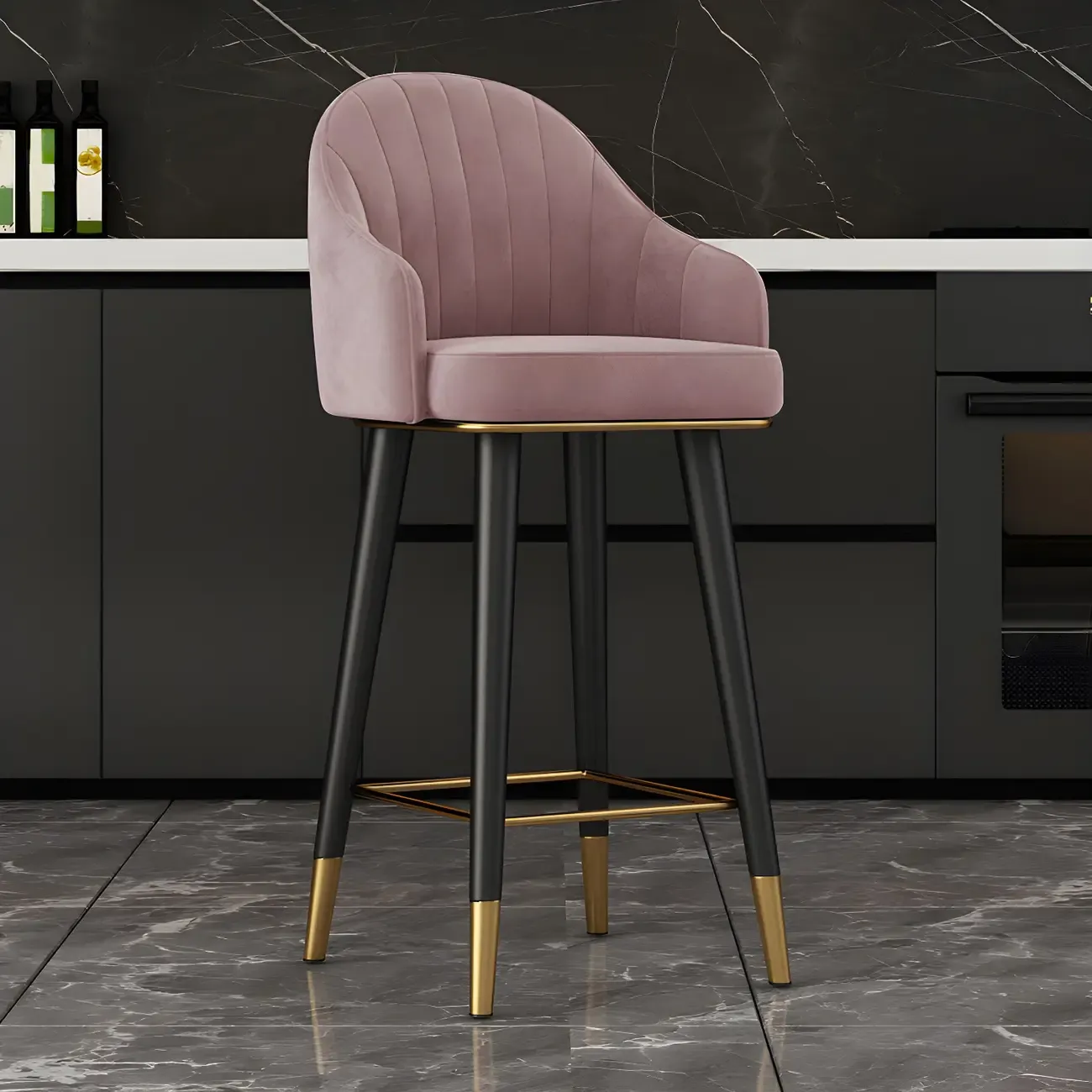 Glam Velvet Upholstered Counter Height Bar Stools Image - 5