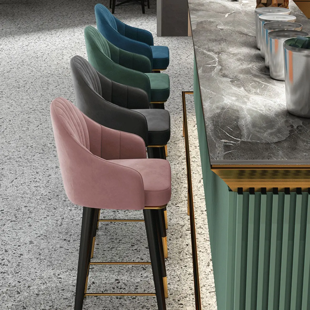 Glam Velvet Upholstered Counter Height Bar Stools Image - 6 | homeyfad