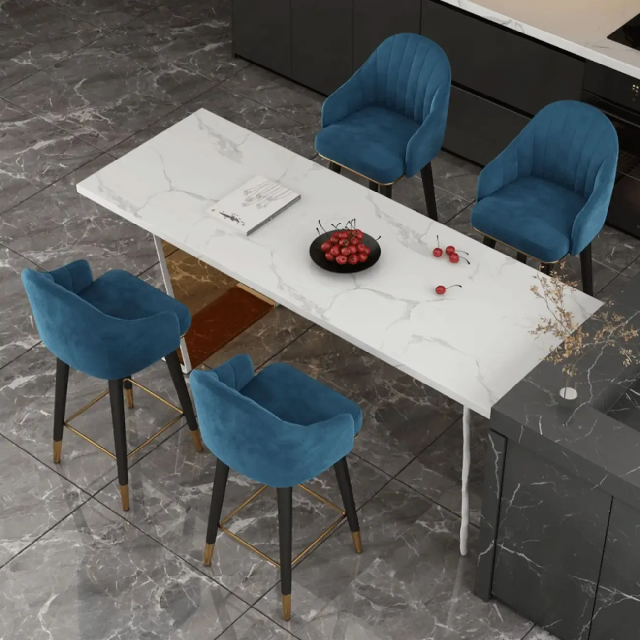 Glam Velvet Upholstered Counter Height Bar Stools Image - 10