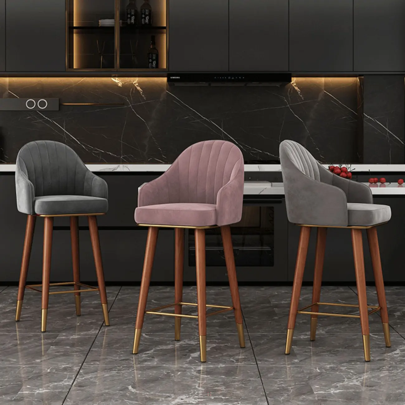 Glam Velvet Upholstered Counter Height Bar Stools Image - 3 | homeyfad