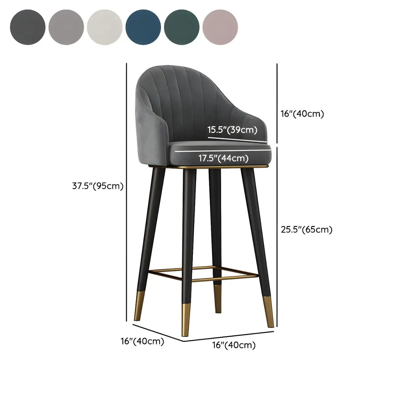 Glam Velvet Upholstered Counter Height Bar Stools #size