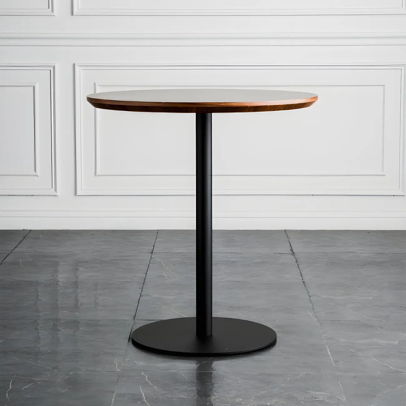 Modern Brown Wood Grain Black Metallic Pedestal Bar Tables Image - 2 | homeyfad