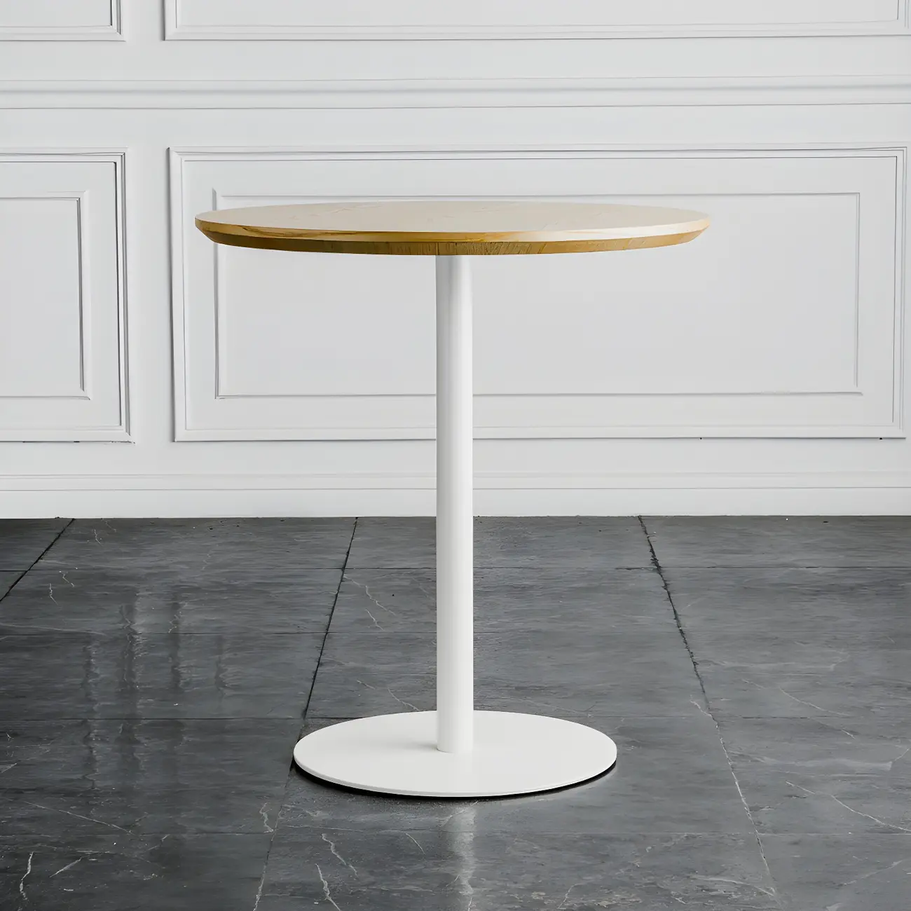 Modern Brown Wood Grain Black Metallic Pedestal Bar Tables Image - 3 | homeyfad