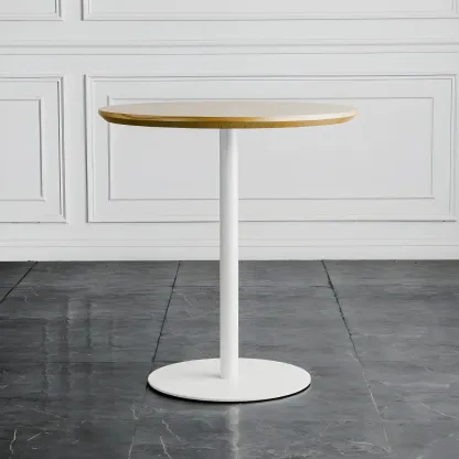 Modern Brown Wood Grain Black Metallic Pedestal Bar Tables Image - 3