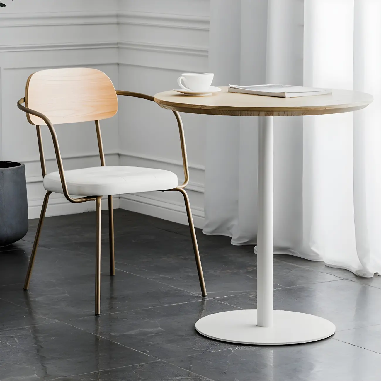 Modern Brown Wood Grain Black Metallic Pedestal Bar Tables Image - 5 | homeyfad