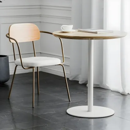 Modern Brown Wood Grain Black Metallic Pedestal Bar Tables Image - 5