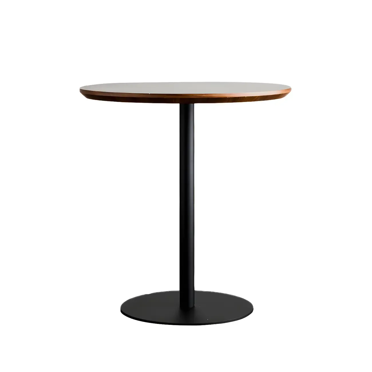 Modern Brown Wood Grain Black Metallic Pedestal Bar Tables Image - 9