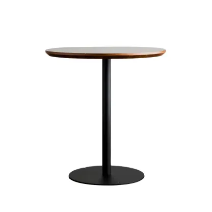 Modern Brown Wood Grain Black Metallic Pedestal Bar Tables Image - 9