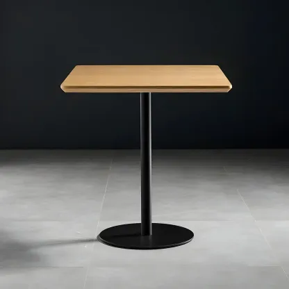 Modern Brown Wood Grain Black Metallic Pedestal Bar Tables Image - 15