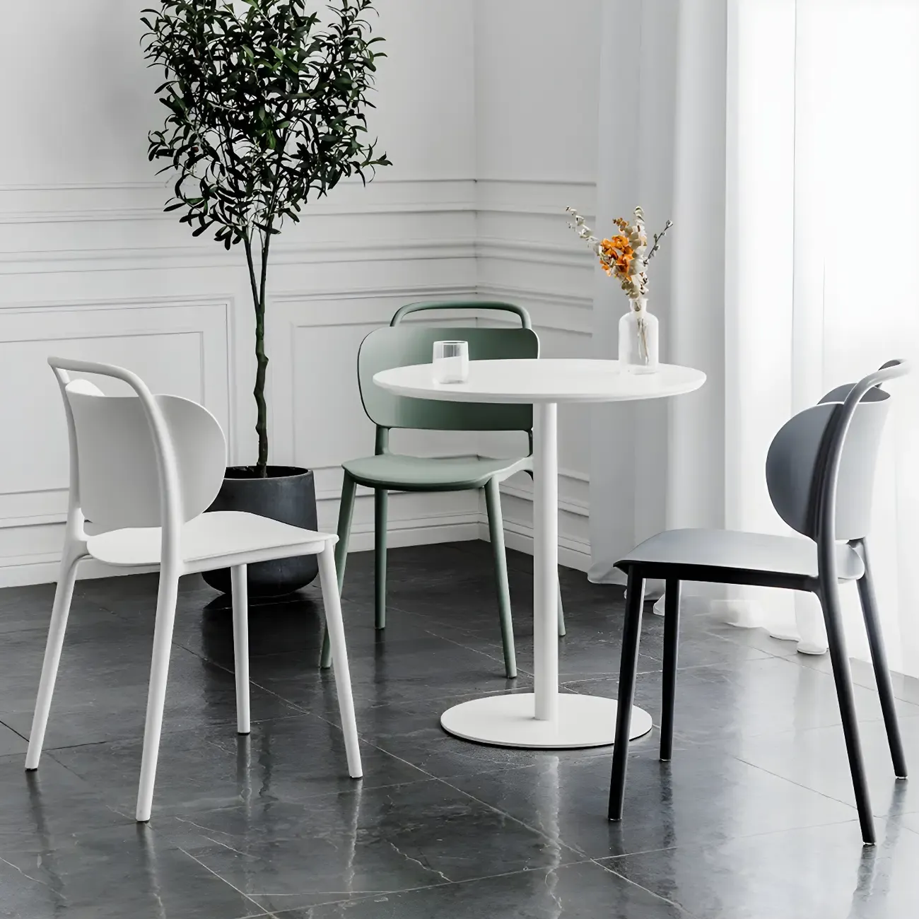 Modern Brown Wood Grain Black Metallic Pedestal Bar Tables Image - 18