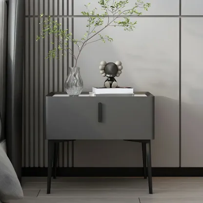 Trendy Narrow Cubic Wooden Nightstand with Legs Image - 5