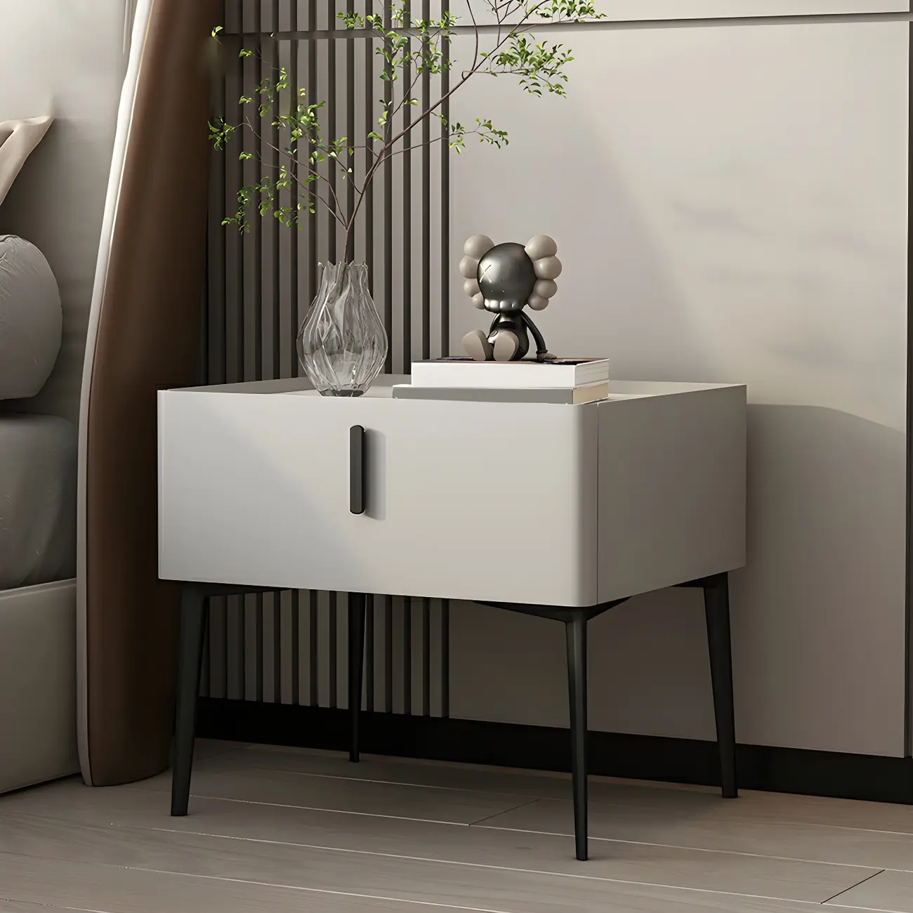 Trendy Narrow Cubic Wooden Nightstand with Legs Image - 2 | homeyfad