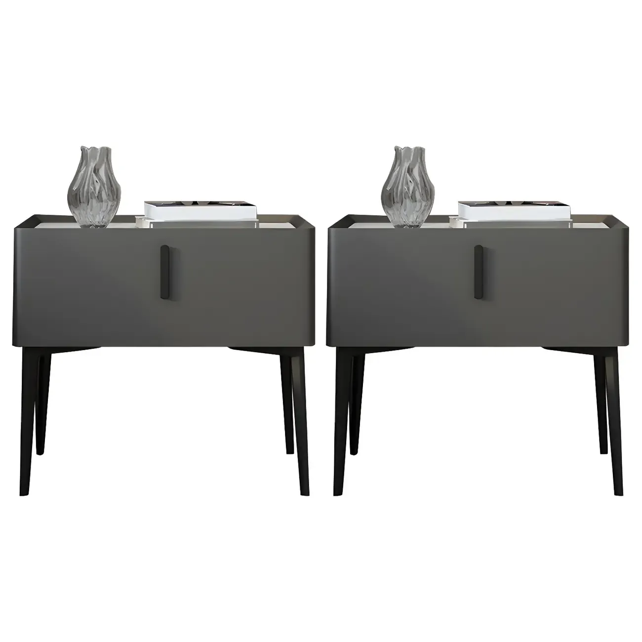 Trendy Narrow Cubic Wooden Nightstand with Legs Image - 6