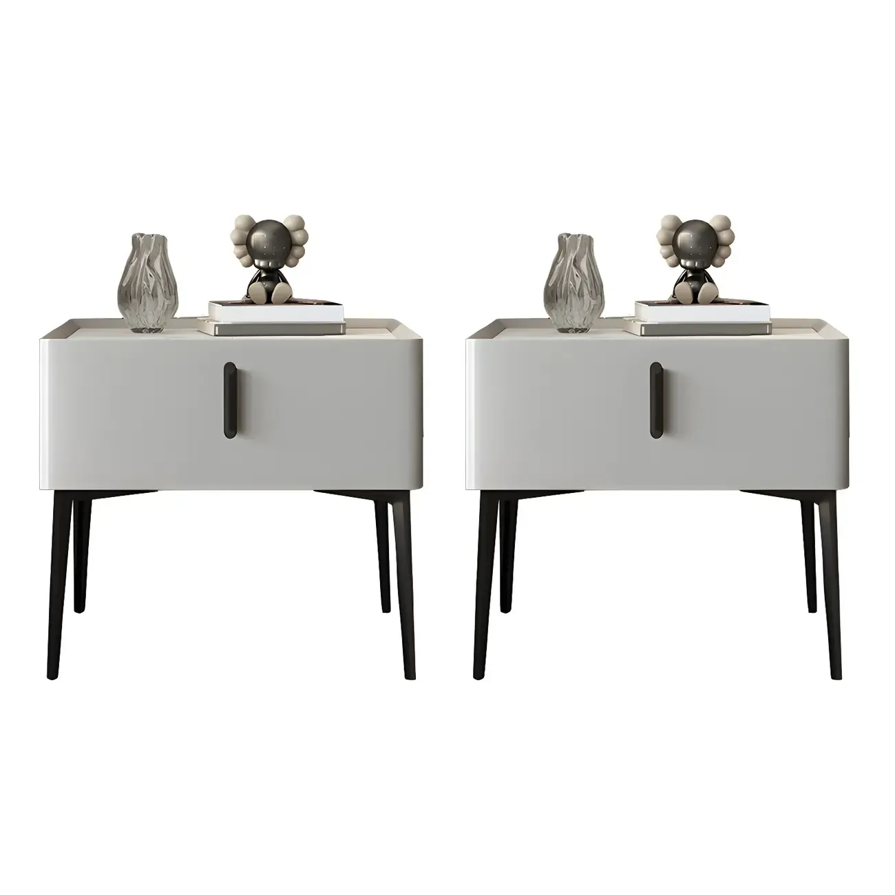 Trendy Narrow Cubic Wooden Nightstand with Legs Image - 8