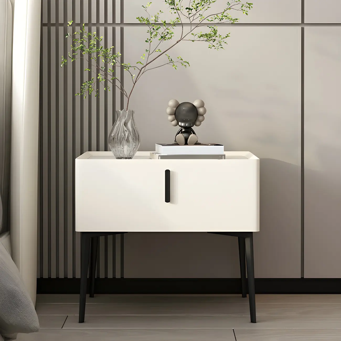 Trendy Narrow Cubic Wooden Nightstand with Legs Image - 9 | homeyfad