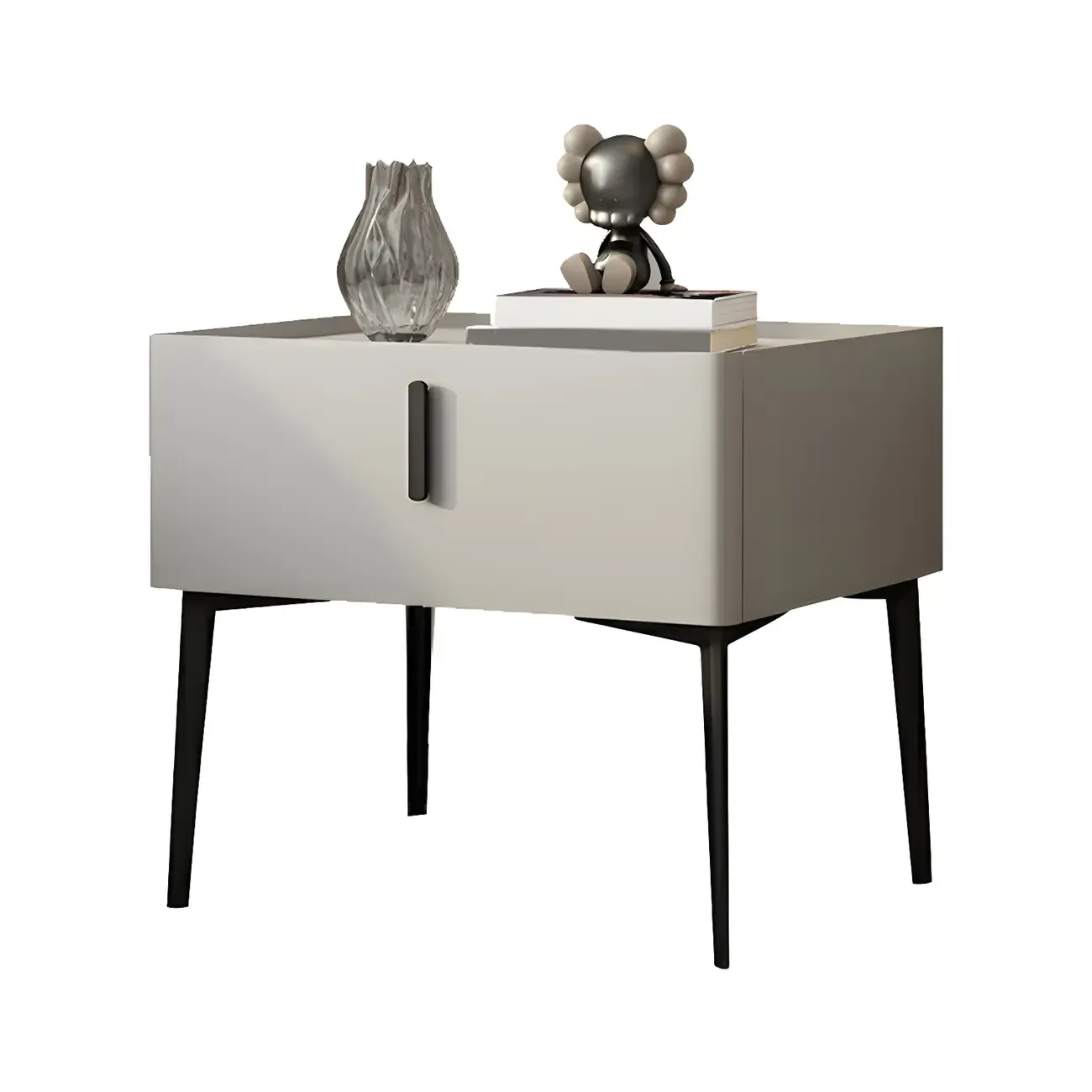Trendy Narrow Cubic Wooden Nightstand with Legs Image - 10