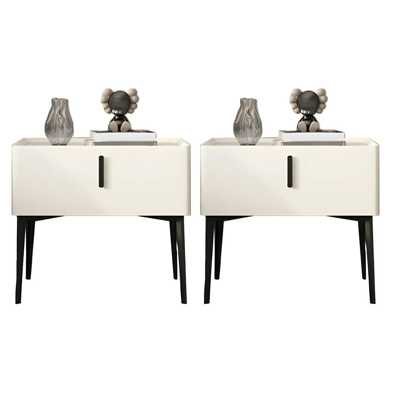 Trendy Narrow Cubic Wooden Nightstand with Legs Image - 11